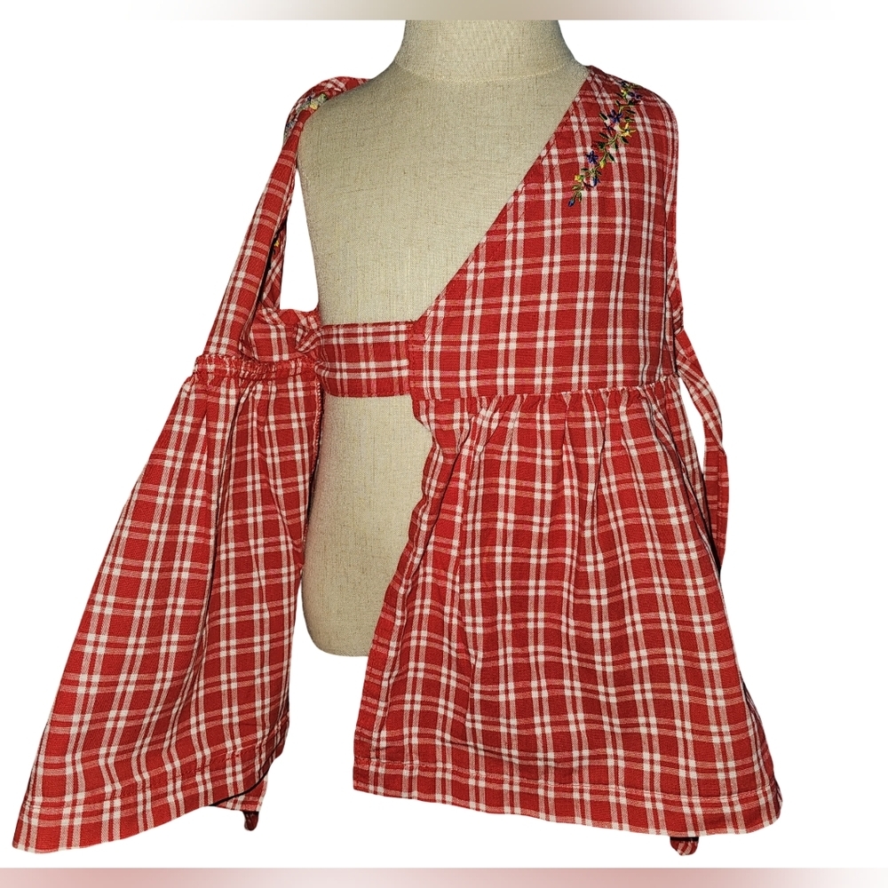 Vtg OshKosh B'gosh Red Gingham Wrap Dress Floral Embroidered USA Toddler Sz 2T - Picture 15 of 16